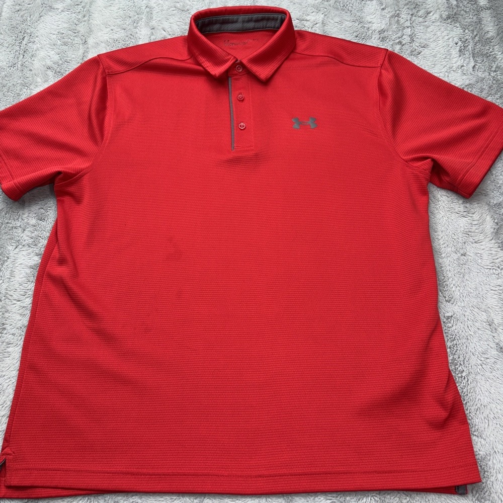 Under Armour Heat Gear Loose Fit Short Sleeve Polo Shirt (Men's lg) Red